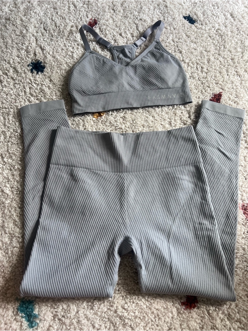 Gray Seamless Ribbed Sports Bra & Legging Set - Women Intimates